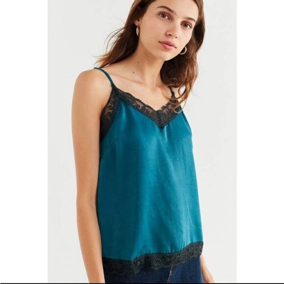 URBAN OUTFITTERS teal with black lace and adjustable straps‎ cami tank top S - Picture 10 of 10